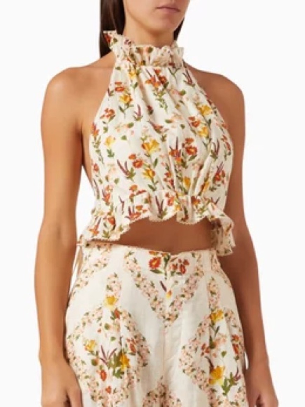 Agua by Agua Bendita Floral Halter Crop Top - Cream & Multi